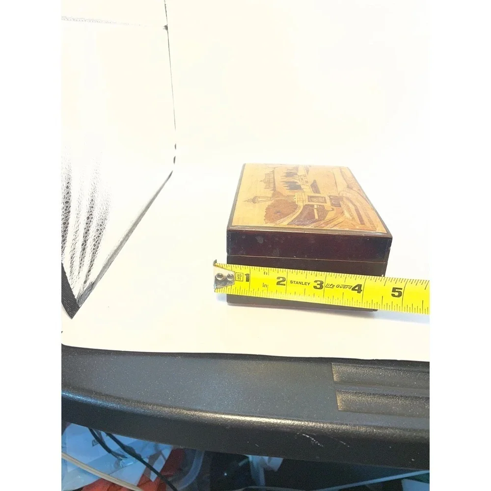 Vintage Reuge Inlaid Marquetry Wood Jewelry Box
